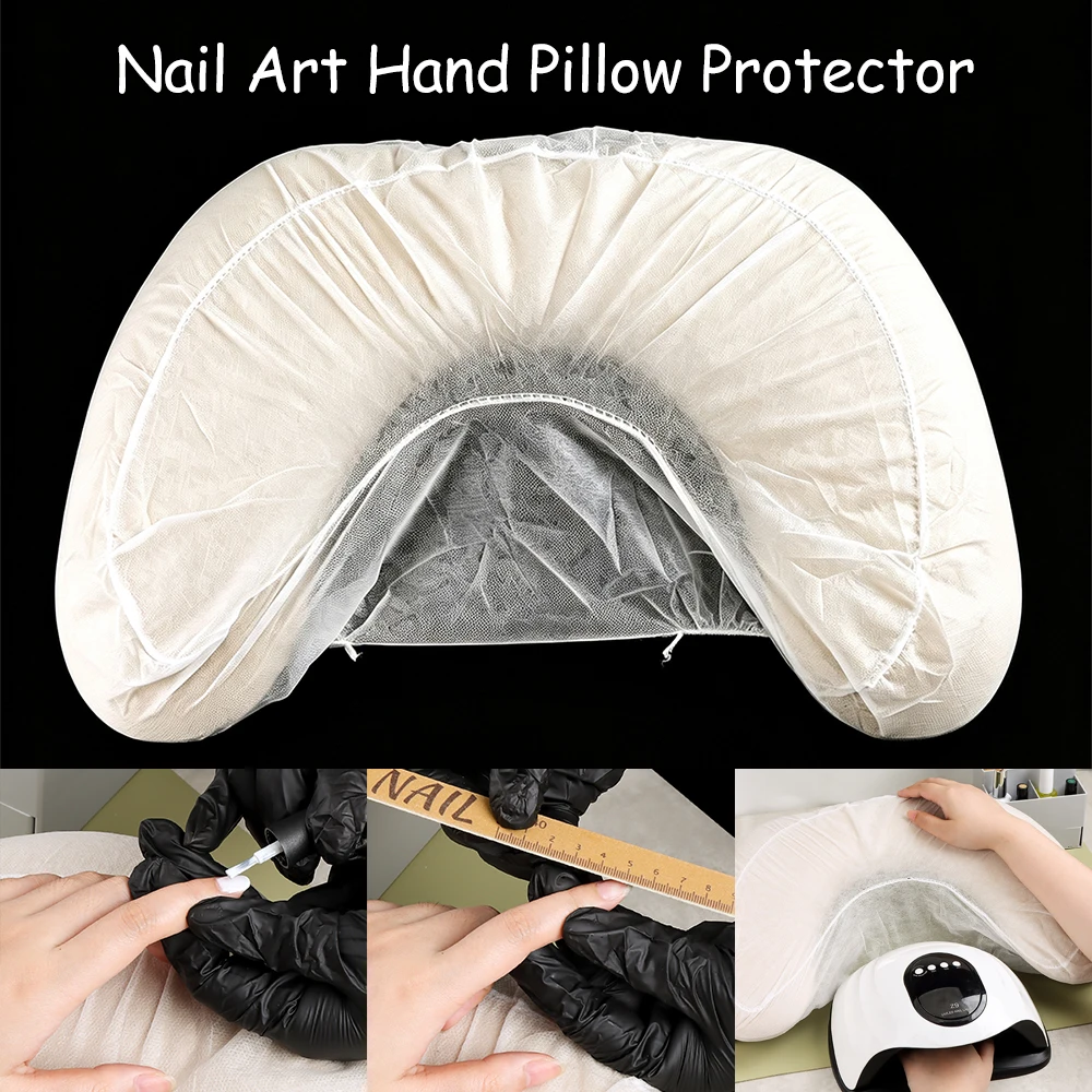 Portable Non-Woven Nail Hand Rest Set with White Disposable, Foldable Protective Covers; Suitable for Home and Salon Use.