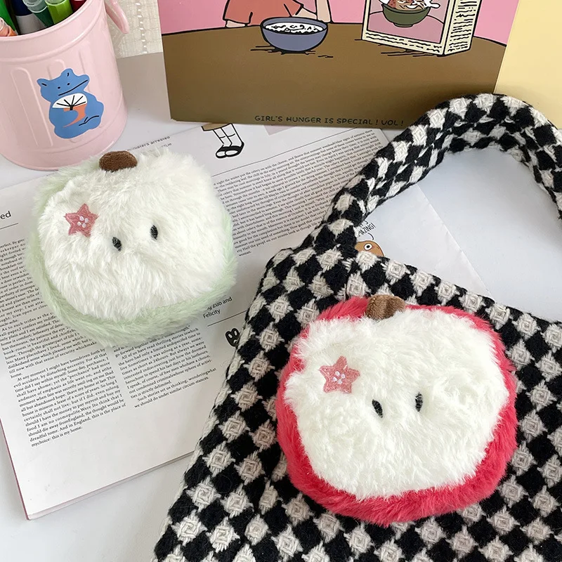 Cartoon Cute Green / Red Apple Plush Coin Purse Creative Lipstick Coin Key Earphone Portable Storage Bag Girls Birthday Gift