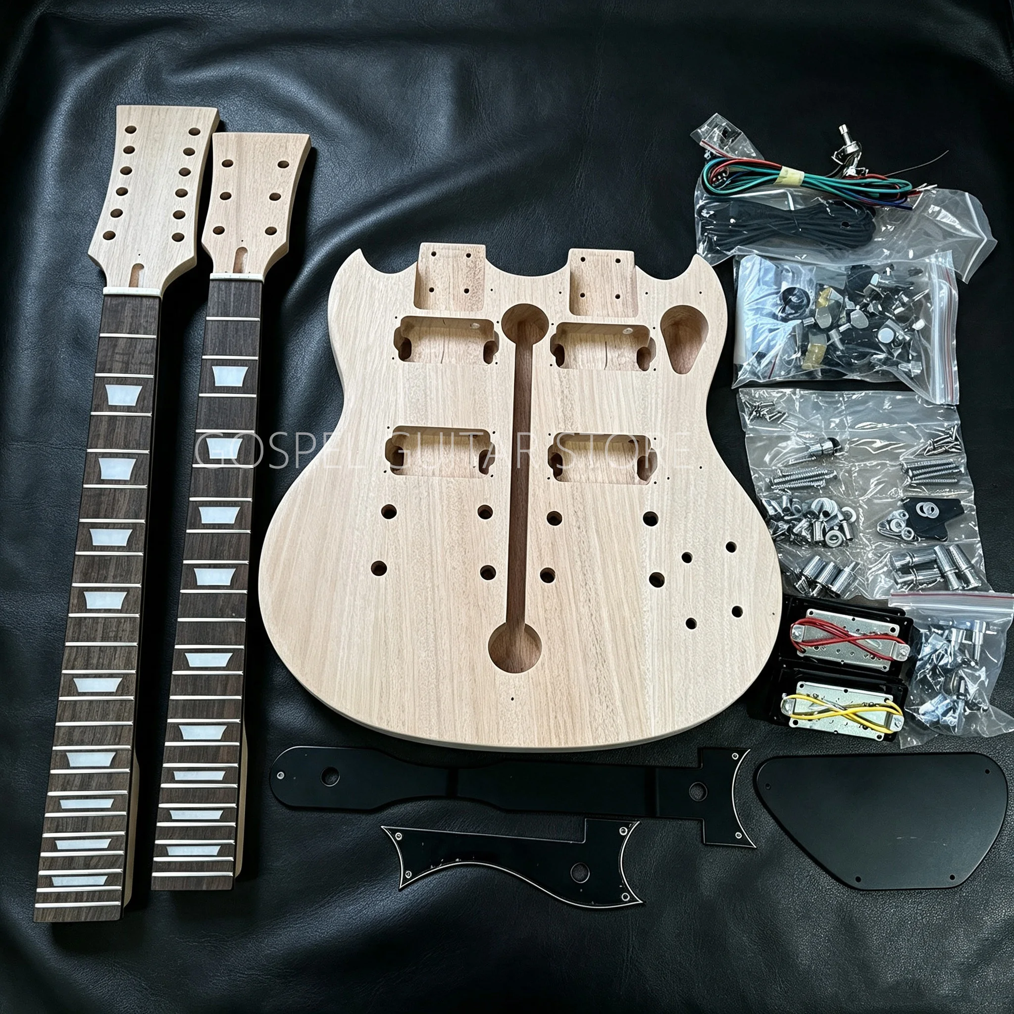 Double-Head 12-string Electric Guitar DIY Semi-finished Assembly Kit Unfinished Raw Wood Rosewood Fingerboard V-shaped Tuning Pegs Available From The US Warehouse Free Shipping