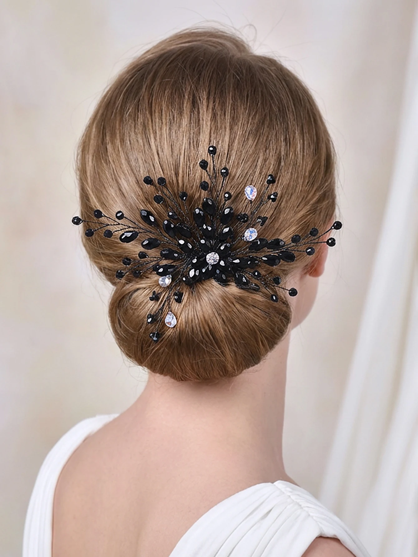 

HNYYX Back Hair Clip For Women Black Crystal Hair Comb Handmade Beaded Side Comb Elegant Bride Hair Accessories A348