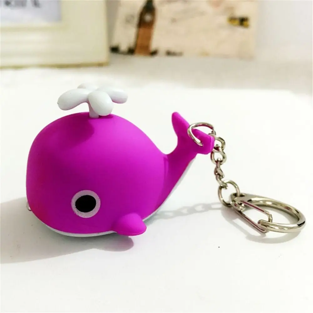 Sounds Light Sea Whale Keychain Luminous with Sound LED Whale Keyring Metal Rings Cartoon Animal LED Keychain Bag Decoration