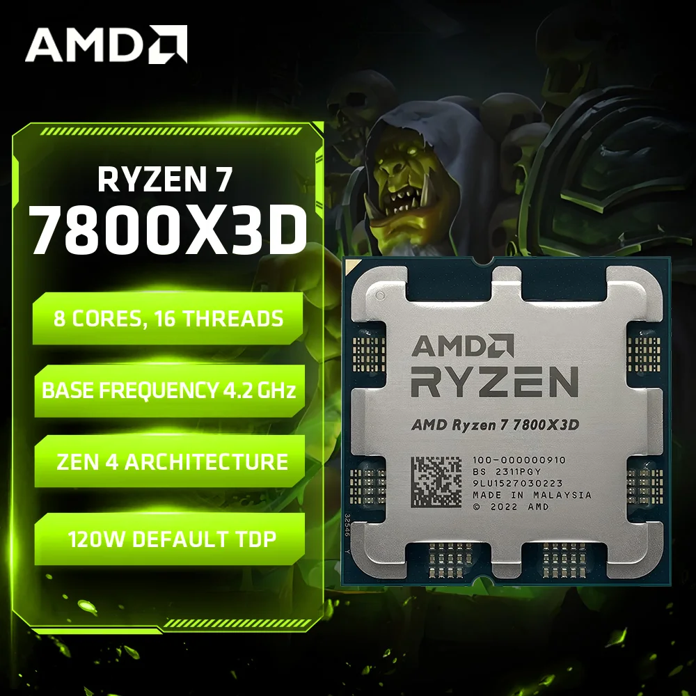 Brand New AMD Ryzen 7 7800X3D 8-Core 16-Thread Up to 5GHz 96MB L3 Cache Socket AM5 DDR5 RAM TDP 120W for A620/B650 Motherboard