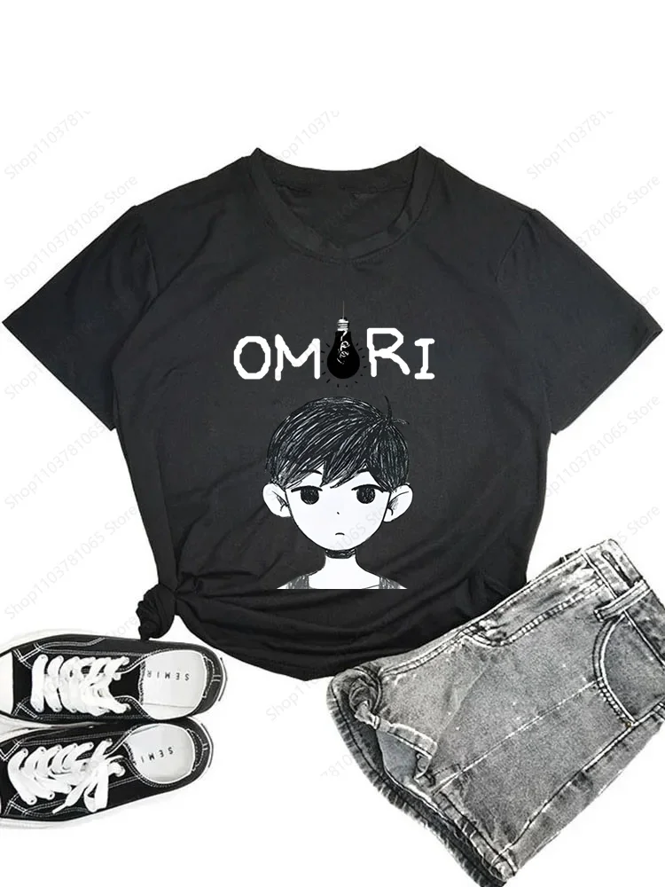 Omori Game Cartoon Manga Kawaii T-shirt for Women Short Sleeve Casual Ladies Tops Cartoon T Shirt for Male Printed Black T Shirt