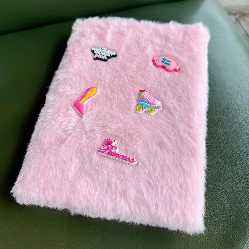 Miniso Plush Cover Sweet Barbie Notebook Cartoon Journal Kawaii Hand Ledger Student Stationery Learning Supplies Girls Gifts