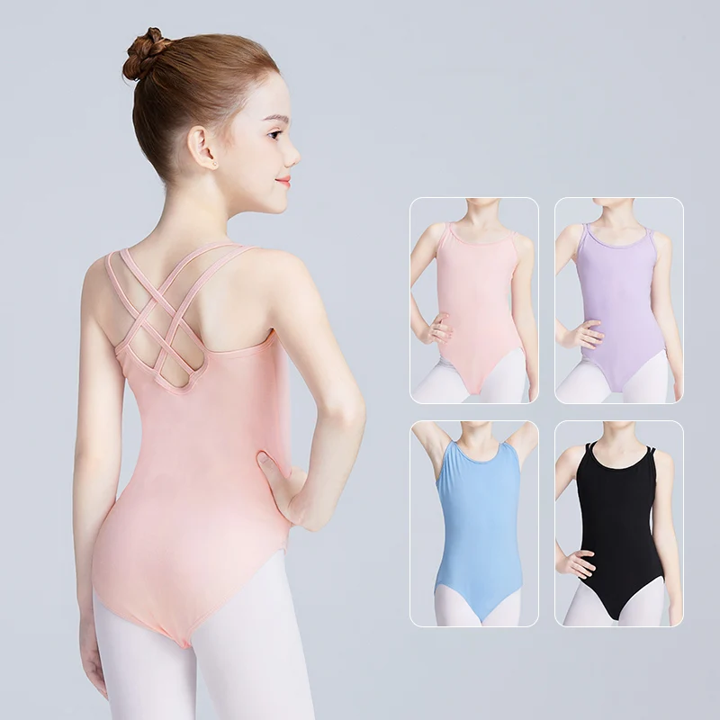 Girls Ballet Dance Camisole Leotards Children Cotton lined Double Strap Back Gymnastics Leotards