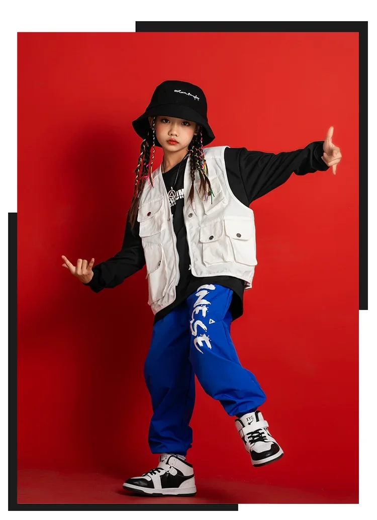2026 Neues Kinder Hip-Hop Street Dance Kostüm-Set, trendiges ärmelloses Weste-Outfit für Mädchen und Jungen, Jazz-Auftritt, Laufsteg, Bühnenbekleidung – Detail 3