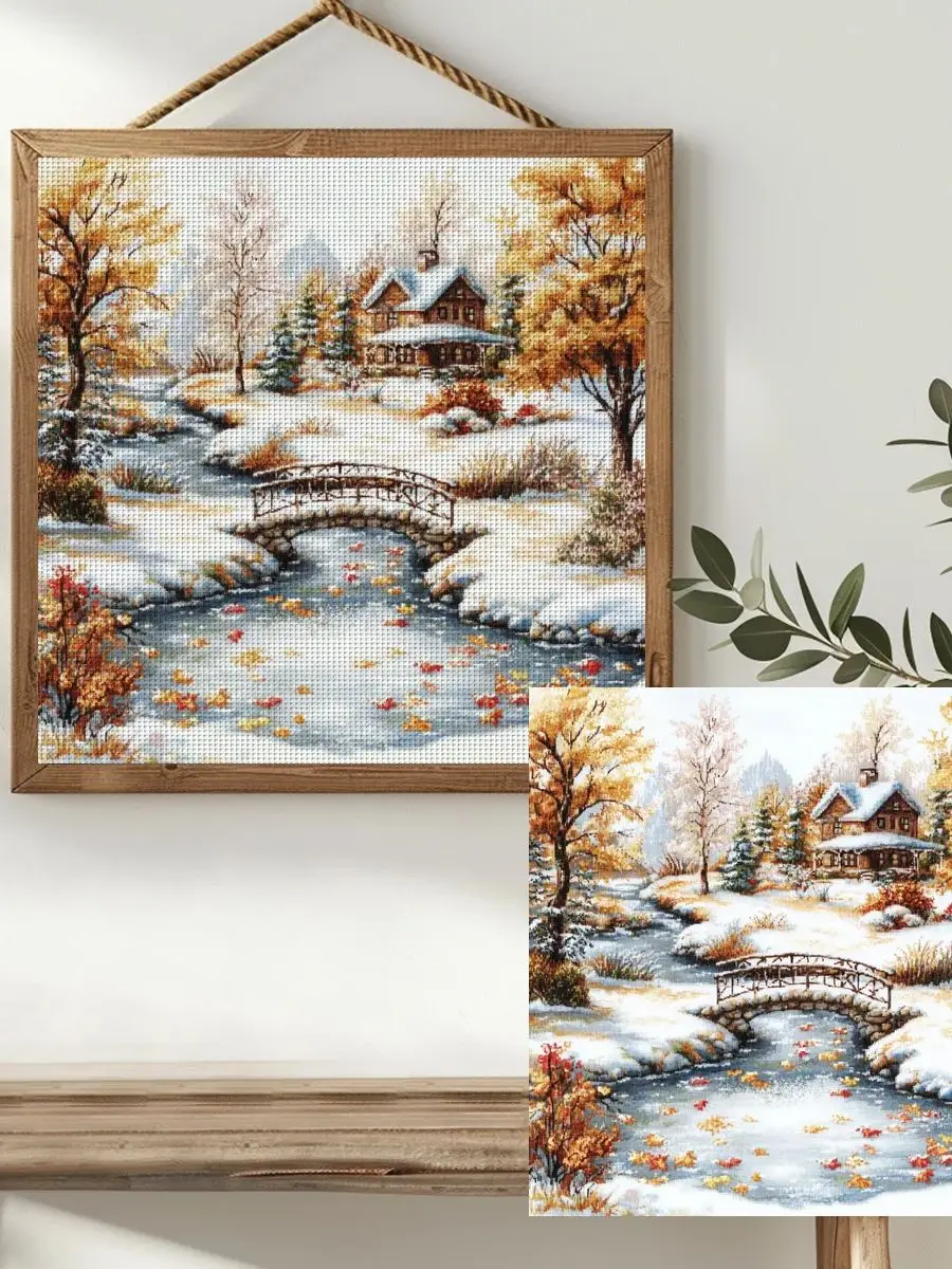 1 Stück 40X40CM/15,74 Zoll Herbst-Stempel-Kreuzstich-Set DIY-Kit 11CT/14CT DIY-Stickset DIY-Kreuzstich-Set – Detail 1