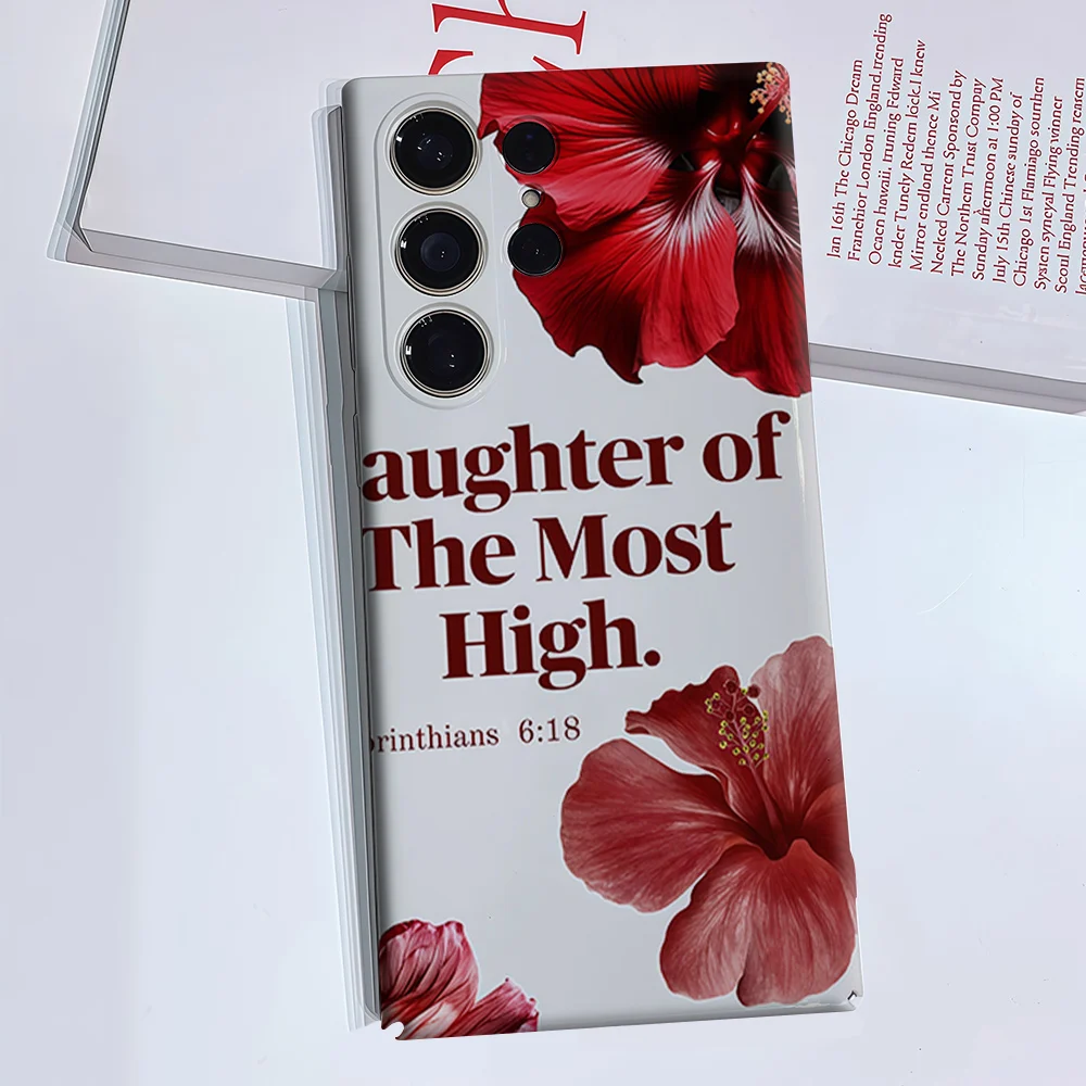 Red Hibiscus Bible Verse Phone Case for Samsung Galaxy S26 S25 S24 S23 Ultra Plus Luxury Double-layer anti-fall Back Cover