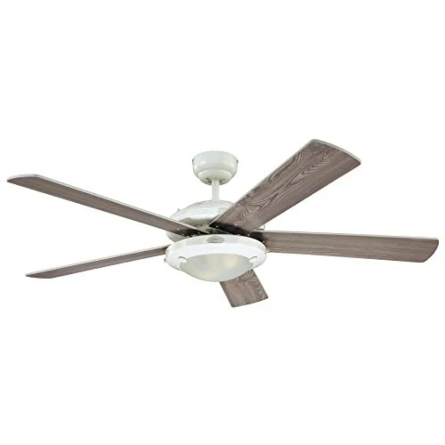 Indoor ceiling fan with light for living room, ABS plastic, white, energy-efficient and quiet operation