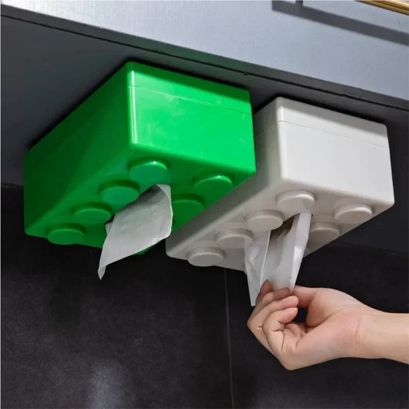 Building Blocks Tissue Box Creative Punch-free Wall-mounted Tissue Box Spring Paper Towel Holder Bathroom Waterproof Tissue Box image 3