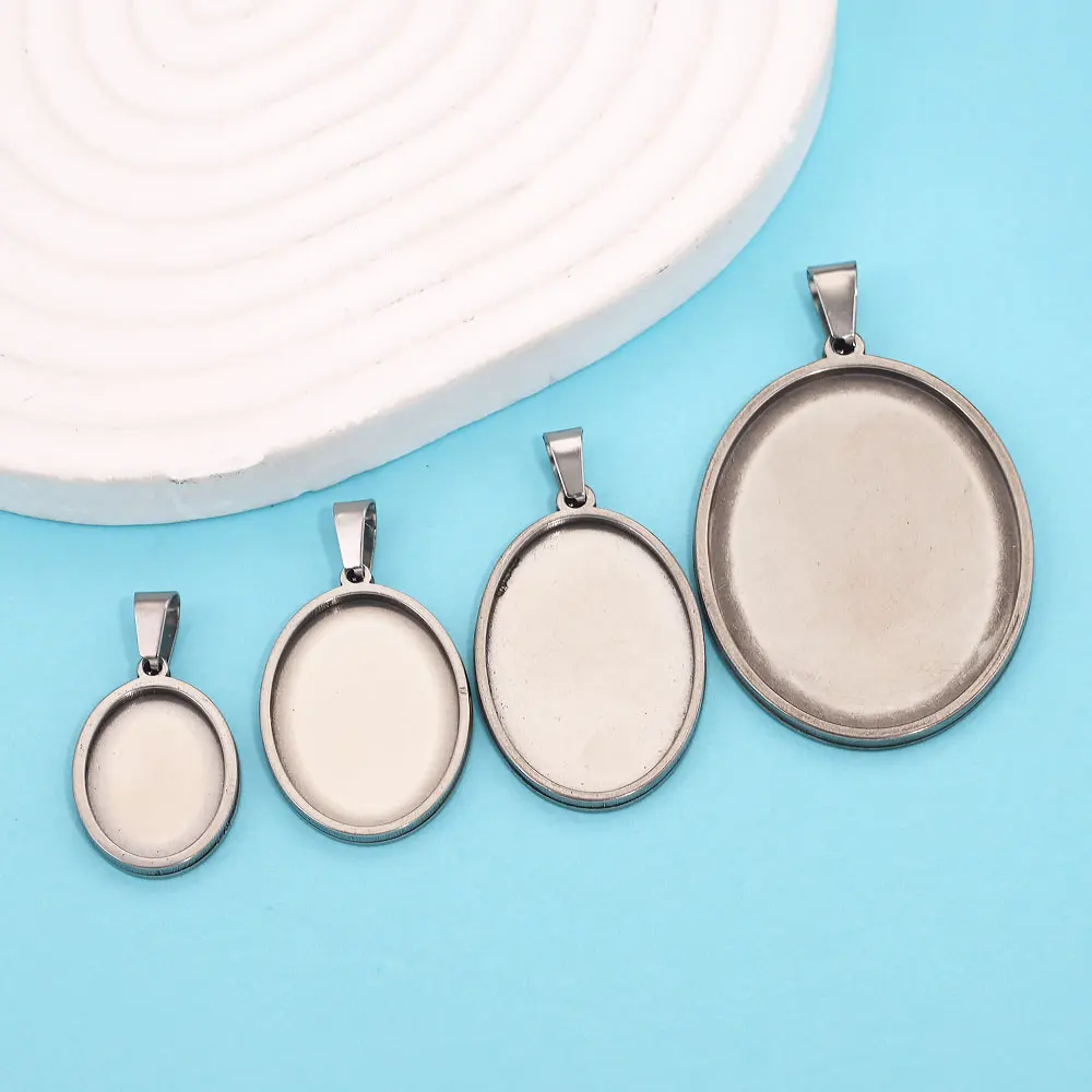 5Pcs Edelstahl Anhänger Cabochon Cameo Basis Tray Lünette Blank Für Demo Cabochons Schmuck Machen Lieferungen Finden Zubehör