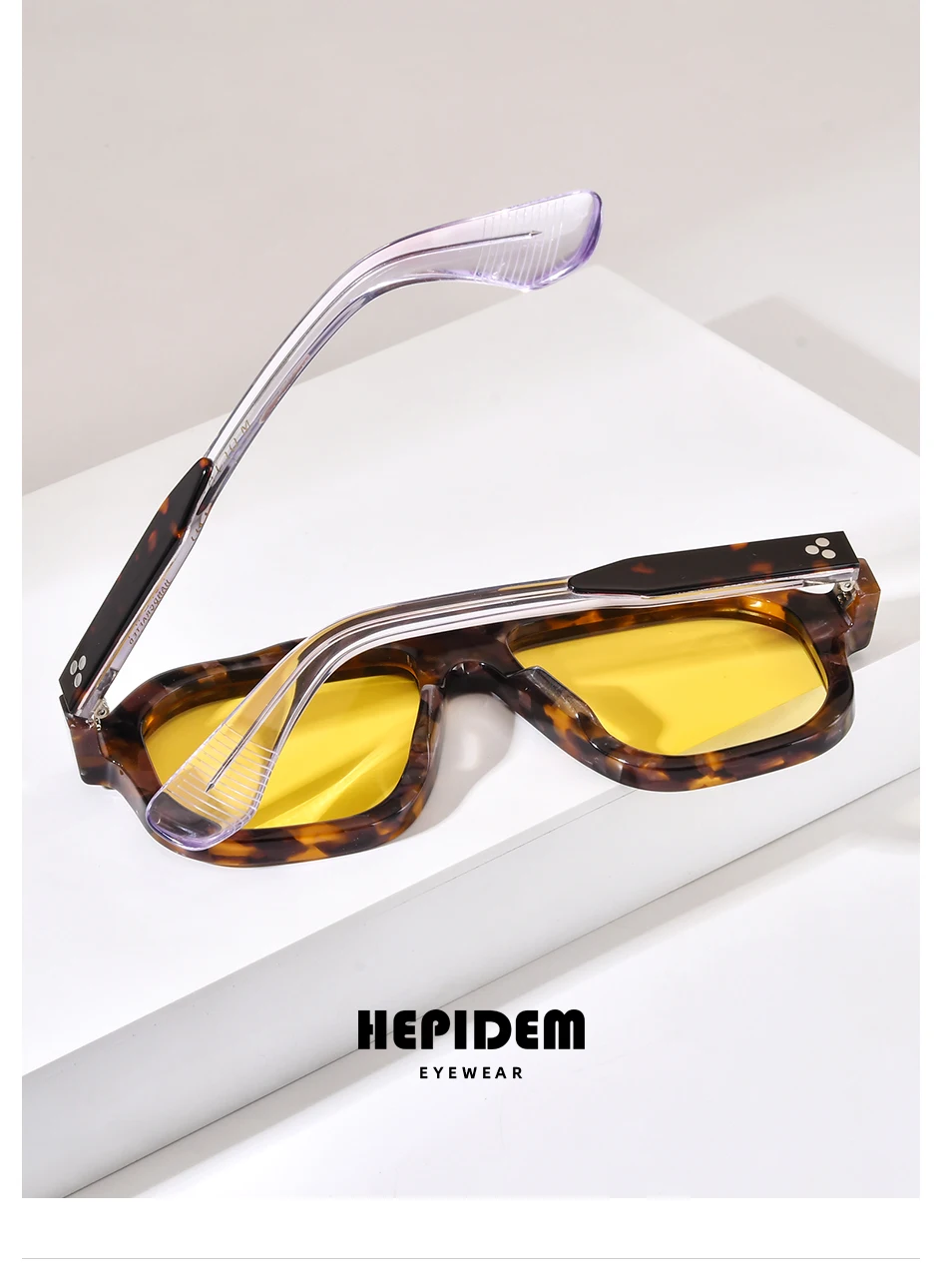 HEPIDEM Polarisierte Sonnenbrille aus Acetat, Herren, japanische Handarbeit, Marken-Designer, übergroß, dick, quadratische Sonnenbrille, Damen OC – Detail 2