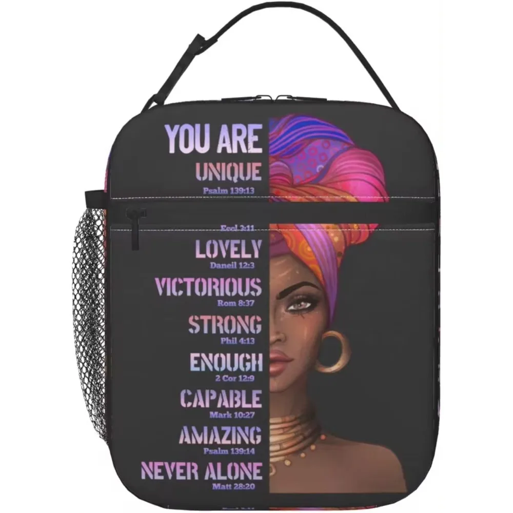 African American Woman Lunch Bag Afro Black Queen Heat Insulated Lunch Box Leakproof Durable Portable Reusable Thermal Tote Bag