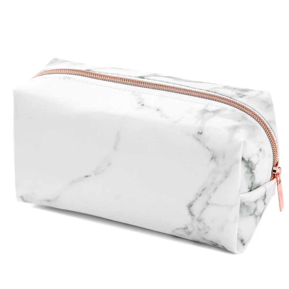 White Marble PU Stationery Pencil Case Pouch Makeup Bag with Zip for Girls Woman's Teenagers