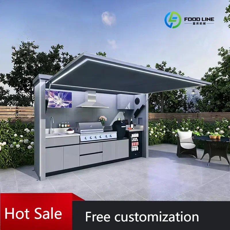 FL Outdoor Bbq Kitchen Pod with Door 304 Stainless Steel Weatherproof Garden Patio Outdoor Cooking Outdoor Kitchen Custom