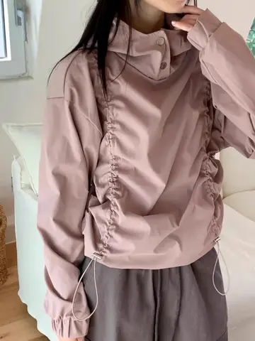 여성용 여성 루즈핏 통풍 루즈핏 여성용 여성 브랜드 없음 통근 한국 스타일 루즈핏 여성용 봄 레트로 캐주얼 후드 있는 디자인 감각 있는 여유로운 빅사이즈 자켓 재킷