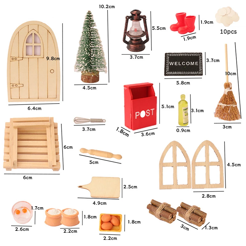 24Pcs/Set Dollhouse Mini Christmas Primary Color Elf Gate Fairy Door For Dollhouse Miniature Scene Xmas Kids Toys DIY Decoration