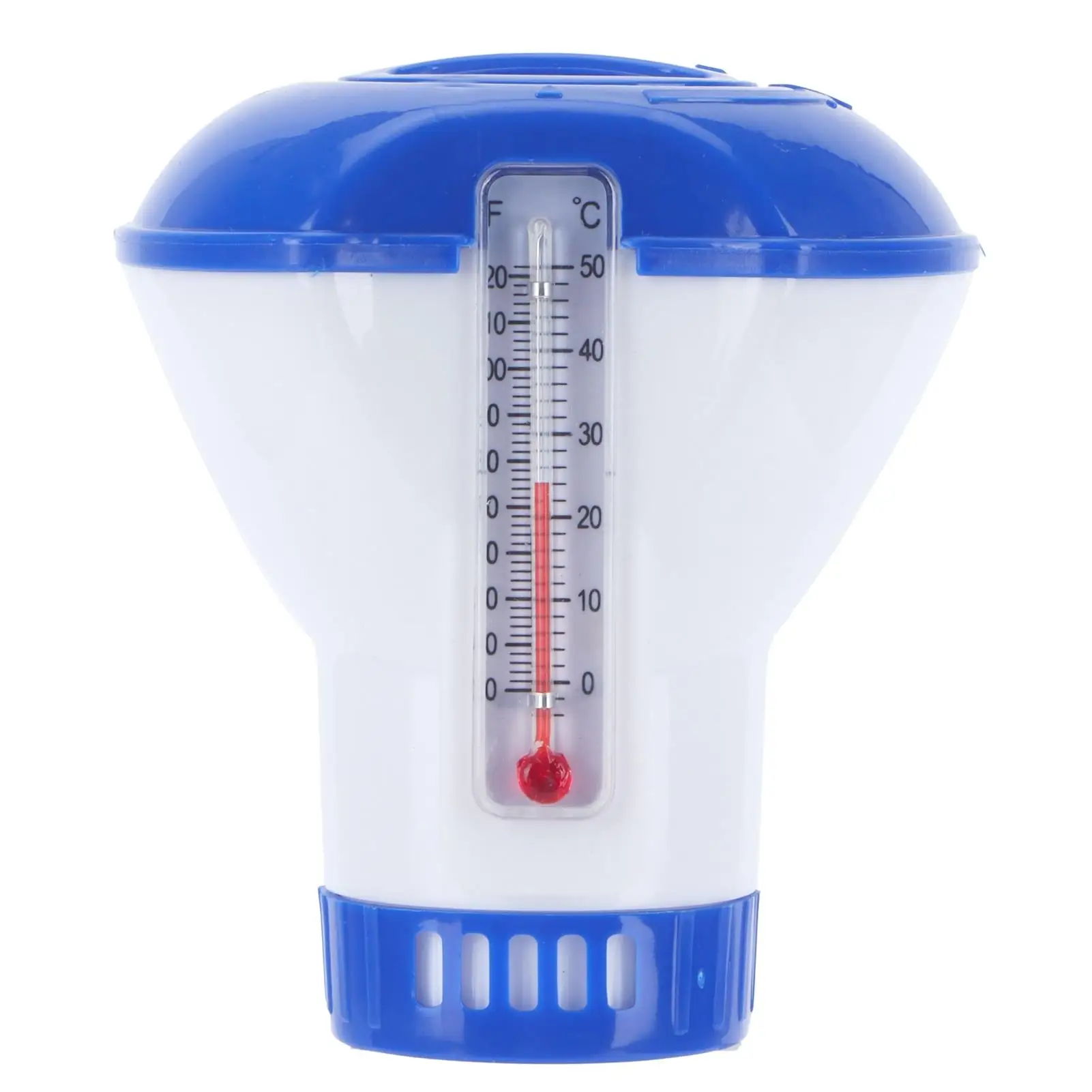 5-Inch Floating Chlorine & Bromine Dispenser with Thermometer for Swimming Pools - Chemical Tablet Holder