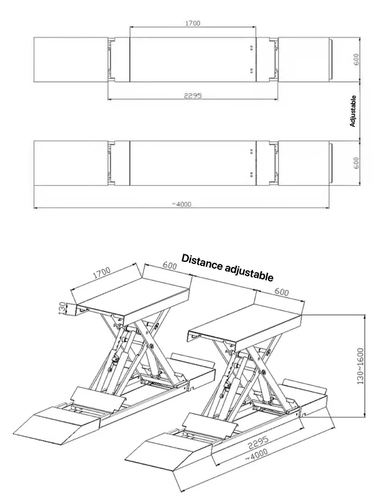 1.6 متر 4000 كجم رافعة سيارة مقصية هيدروليكية مع شهادة CE أربع اسطوانات منصة رفع مقصية #6