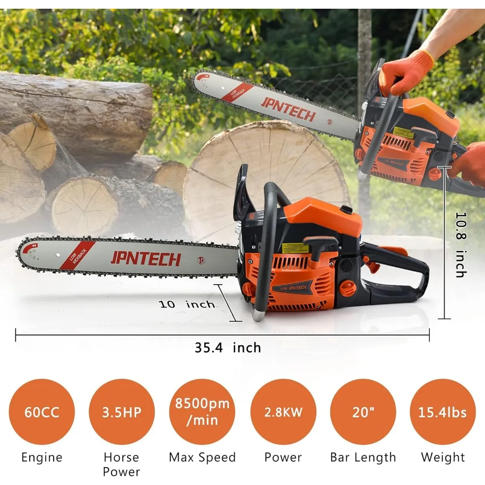 Gas Chainsaw 60cc 2-Cycle Gasoline Powered Chainsaw 20 Inch Handheld Cordless Petrol Chain Saws For Forest, Wood