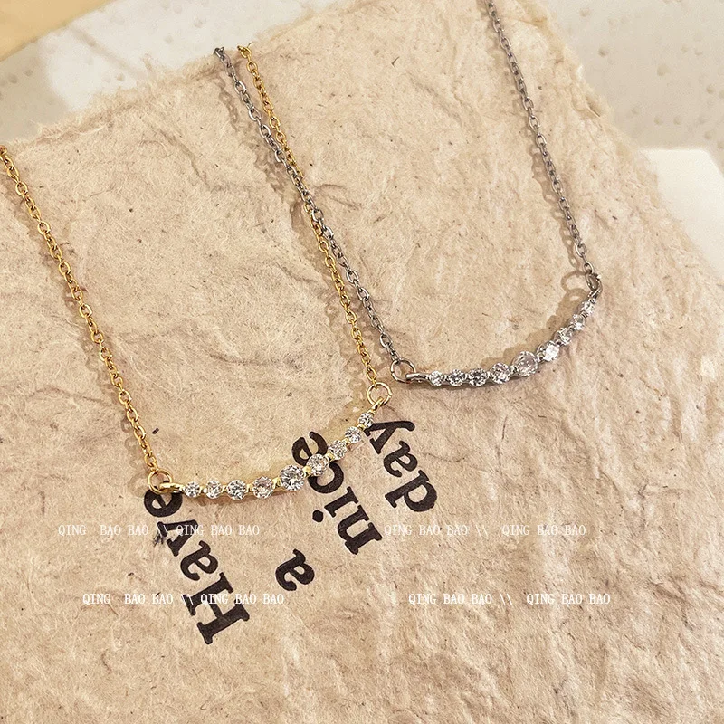 925 Sterling Silver Korean Version Zircon Pendant Clavicle Chain Necklace Women Charm Wedding Jewelry