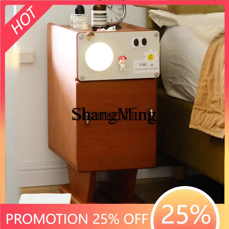 

ZYY antique narrow cabinet extremely narrow bedside table retro small apartment solid wood ash wood edge few