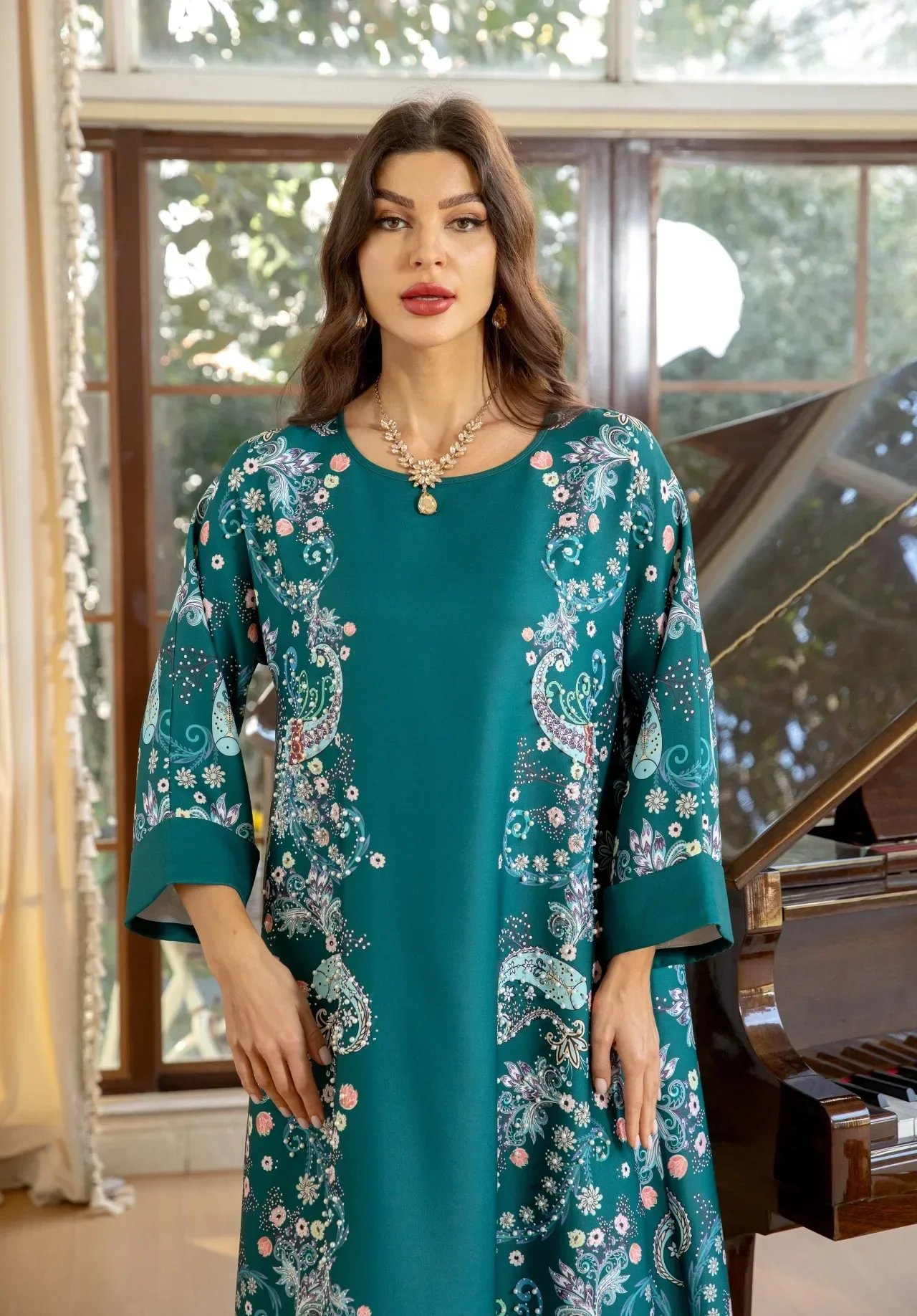 Diamants perles Eid Djellaba imprimé Abaya pour femmes robe musulmane dubaï turquie vêtements islamiques caftan Mubarak Marocain caftan