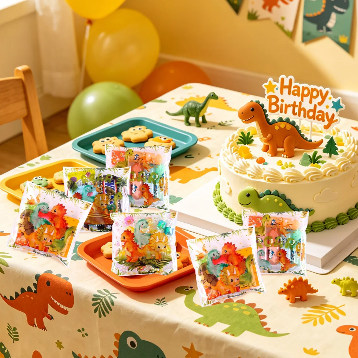 50/100 Stück Dschungel-Dinosaurier Geschenktüten mit Siegelverschluss, Dino-Zellophan-Beutel für Erste-Geburtstags-Party-Dekoration – Detail 6