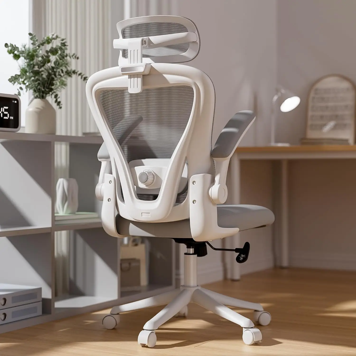 Ergonomic Office Chair 3D Headrest Flip Arms Lumbar Support Memory Foam 330LBS Desk Chair Long Hours White Gray, Customized