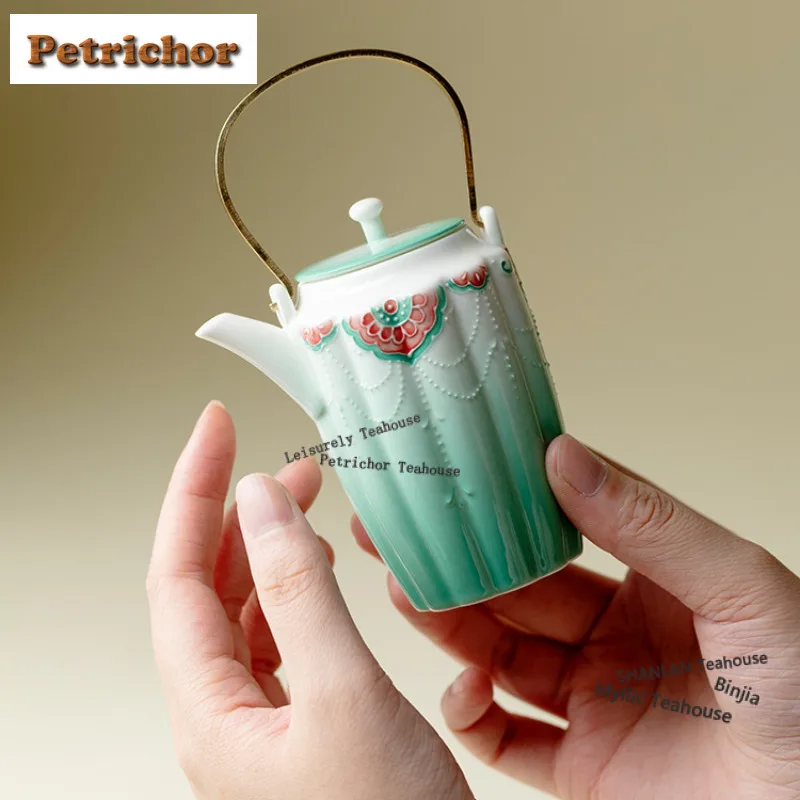 120ml Gradient Ramp Arita Porcelain Lifting Handle Teapot Retro Tea Infuser Pot Tea Soaking Kettle With Filter Tea Services Gift