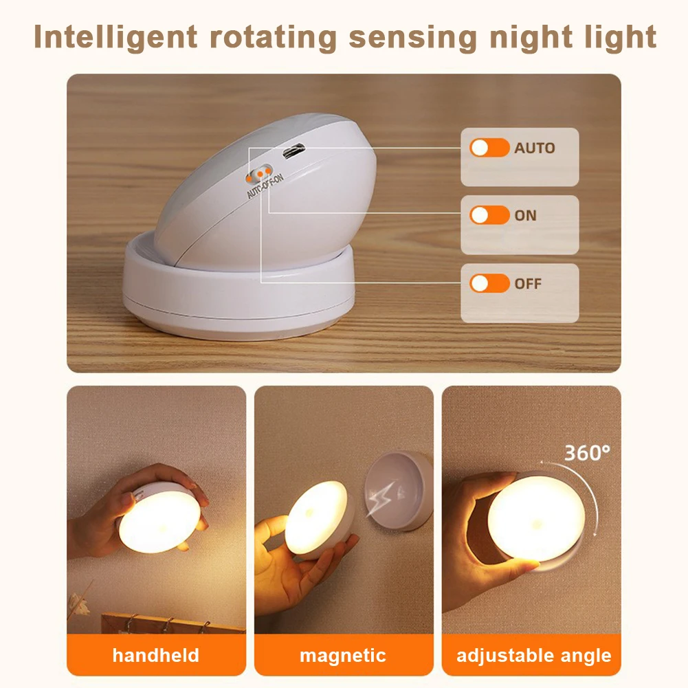 Wireless Wall Lamps Rechargeable Motion Sensor Led Night Light 360° Rotated Cabinet Light For Bedroom Bedside Bathroom Light