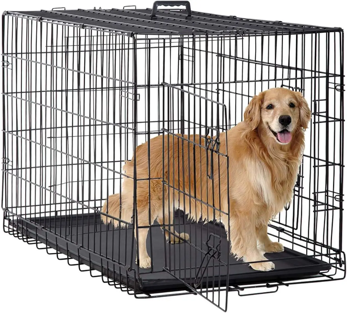 

| Dog Crate | 48" | Black | Foldable Metal Kennel with Double Doors, Secure Slide-Bolt Latches, Leakproof Tray | Portable Dog Cage for Large Breeds | for Travel, Indoor & Outdoor Use
