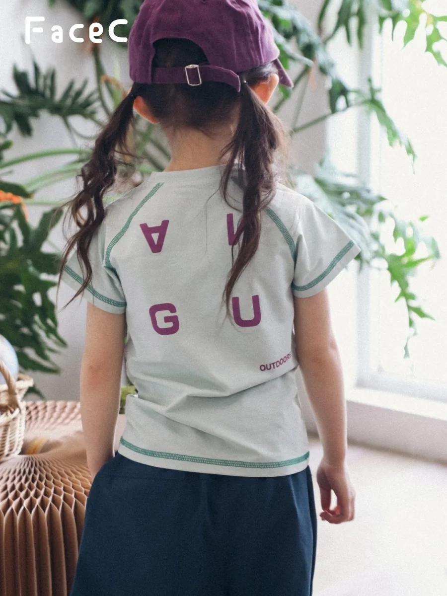 Loose Short Sleeve T-Shirt for Big Girls Color Block Letter Outdoor Top Cotton Material Summer New Style Children's Loose Fit...