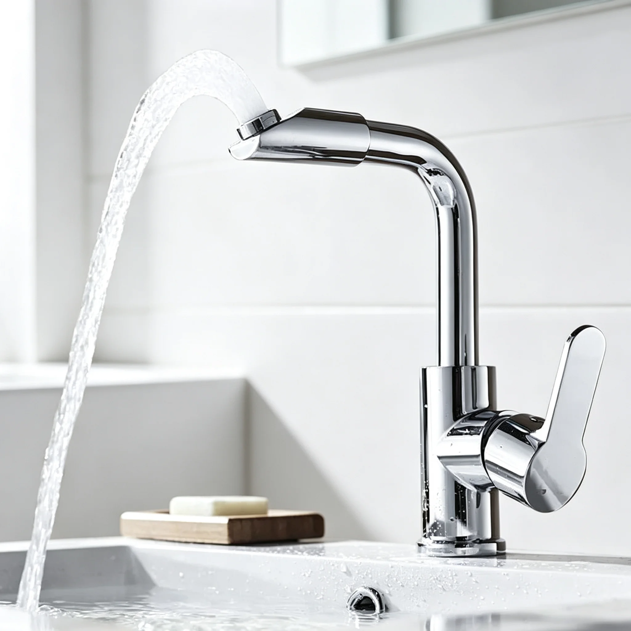 

360° Rotatable Bathroom Sink Mixer Tap Chrome Finish Spout Hot Cold Water Faucet for Face Washing Rinsing Home Bathroom Fixture