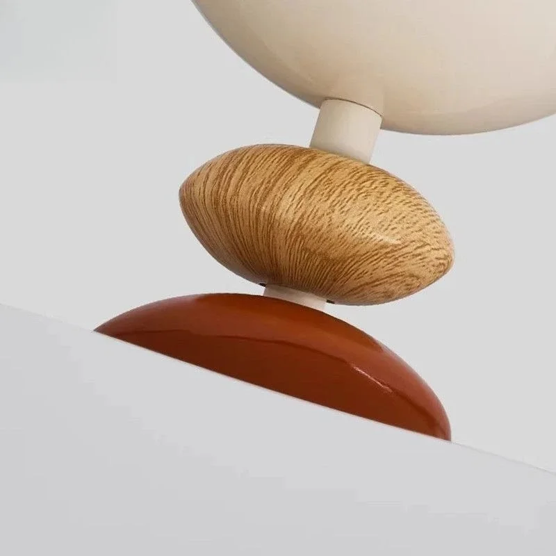 Cream Cloud Shape Semi Flush Mount Ceiling Light Wooden Bead Decor Petal Shade Ceiling Lamp for Bedroom Kid Room Corridor Home