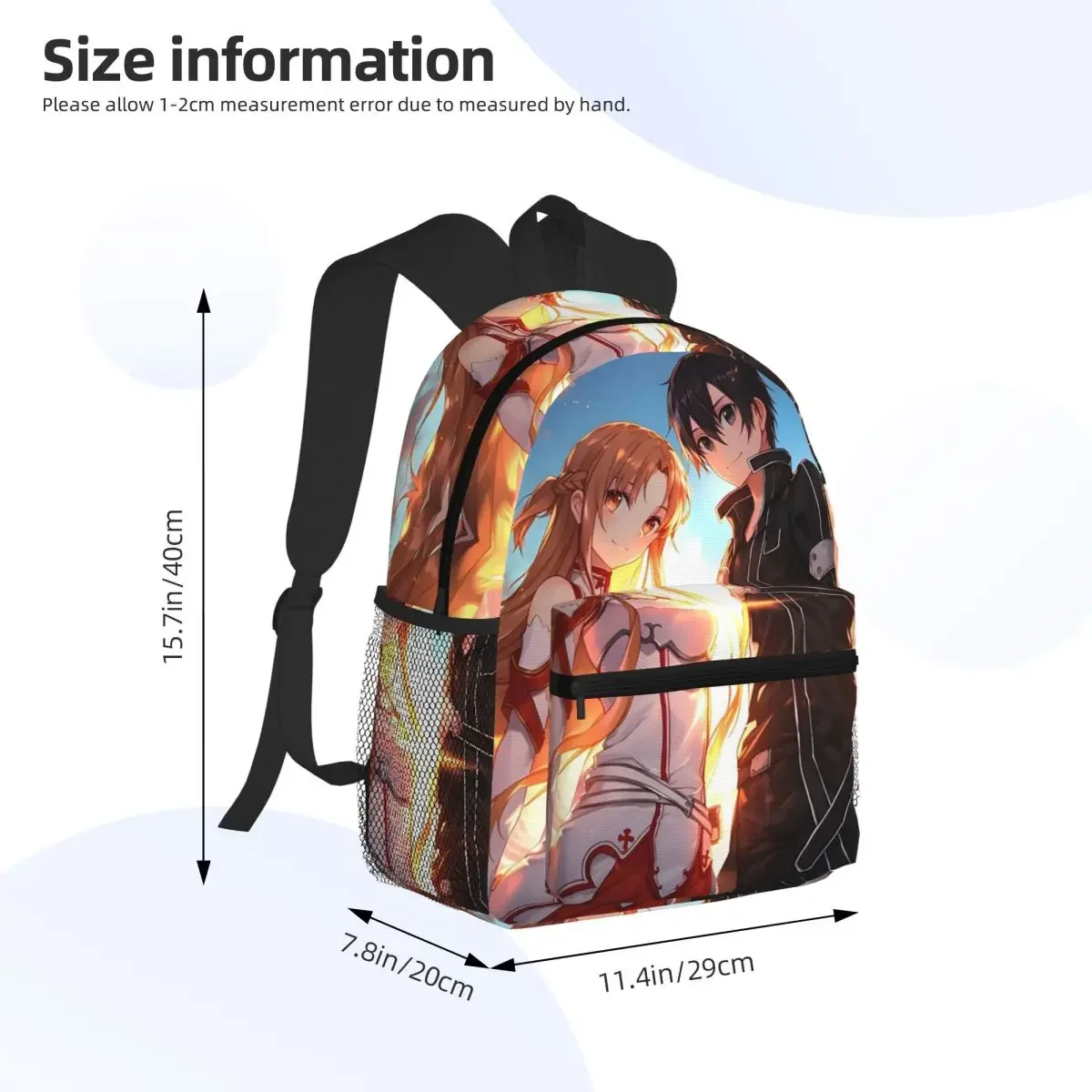 Asuna SAO Cute Anime Girl Sword Art Online Student Backpack School Bag Hiking Travel Daypack for Men Women Bookbag Shoulder Bags