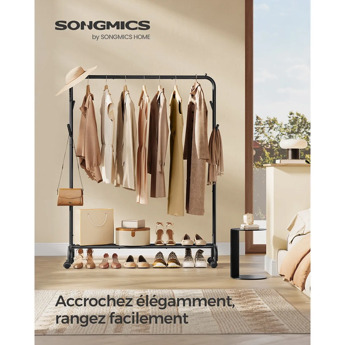 Porte-manteau en acier, Hauteur polyvalente, Noir, Charge 50 kg, 103,5 cm