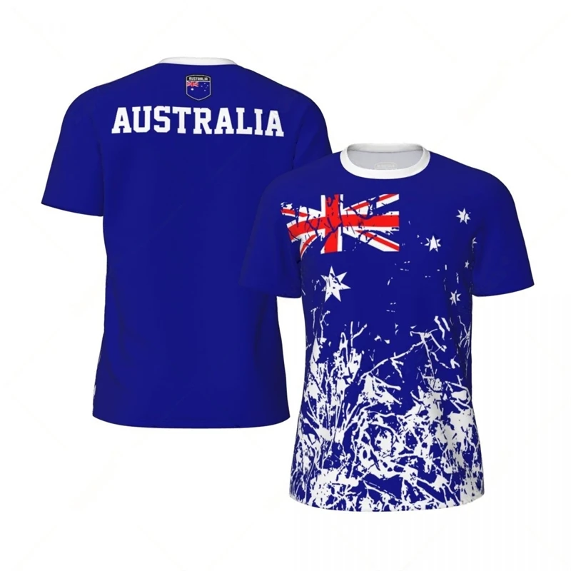 Australia Flag Football T Shirts For Men Fashion Summer National Emblem 3D Printed Jersey Casual Quick Dry Breathable Tees Tops