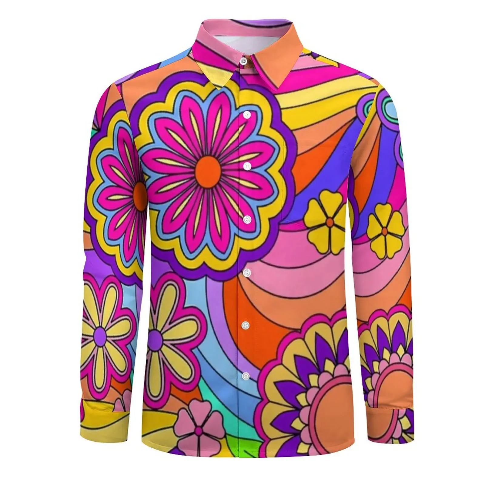 Flower Power Inspired Shirt Autumn Groovy Hippy Retro Casual Shirts Fashion Blouses Long Sleeve Design Street Style Plus Size