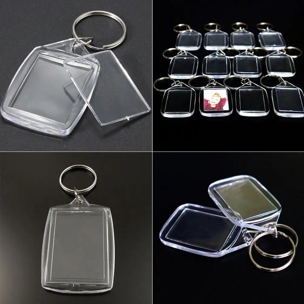 Retângulo transparente em branco acrílico Photo Frame Keychain, DIY Split chaveiro, 1pc