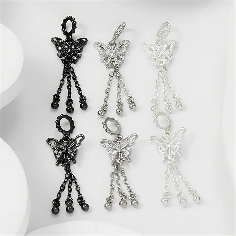 

18K Gold Color-preserving Gun Black Zircon Hollow Butterfly Earrings Diy Handmade Earrings Jewelry Tassel Pendant Accessories