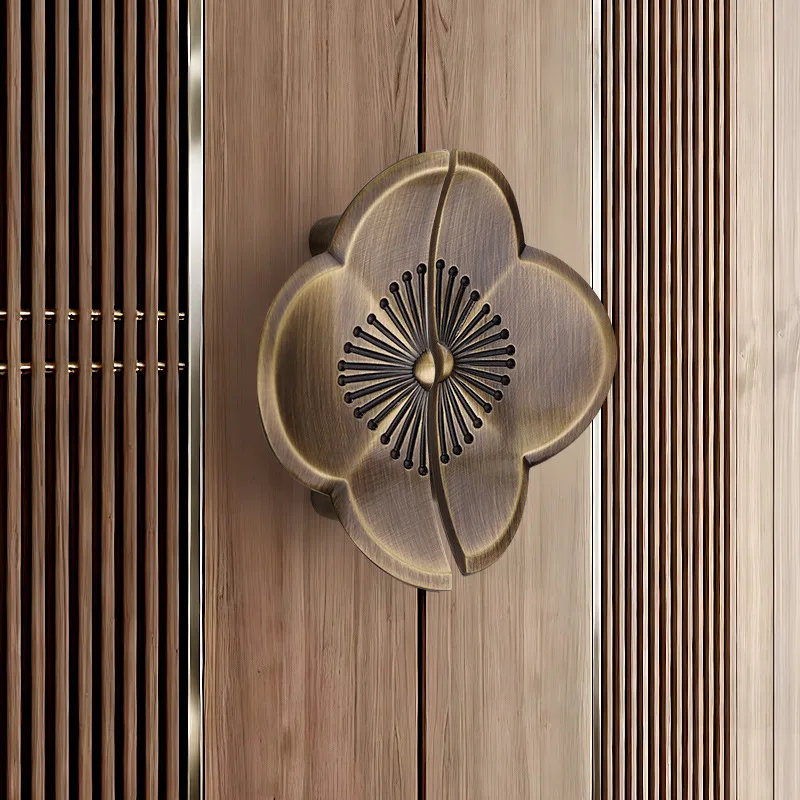 Medieval Plum Blossom Handle New Chinese Retro Clothing Cabinet Opposite Brass Handle Song's Aesthetic Cabinet Door Handle