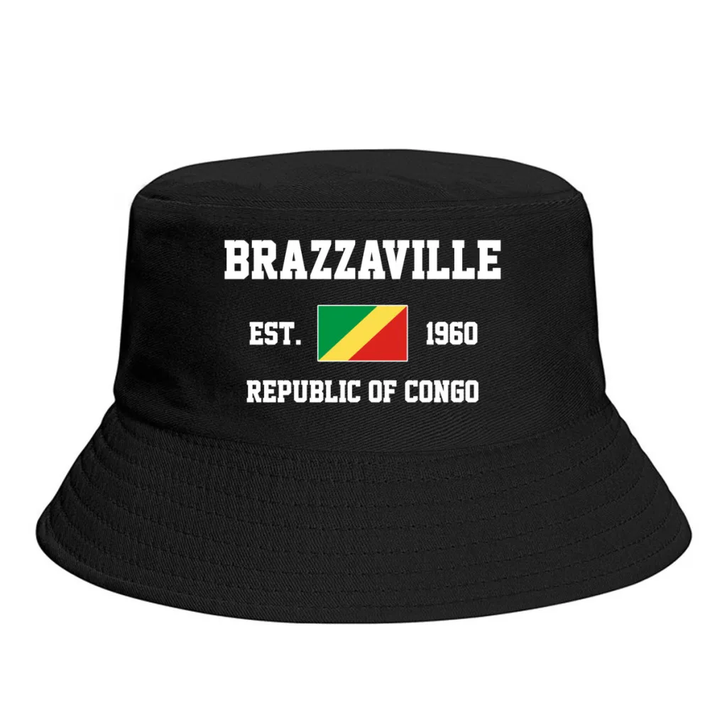 Bucket Hats  Republic of Congo EST.1960 Brazzaville Emblem Flag Sun Shade Cool Outdoor Summer Fisherman Caps Fishing Hat