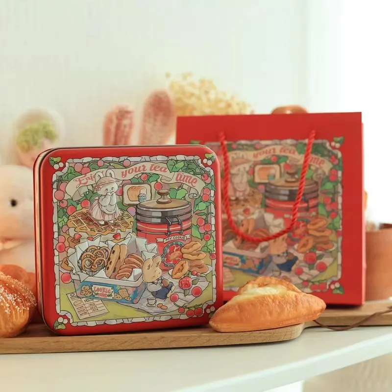 

Large Biscuits box square Tinplate iron gift box marble candy box packaging