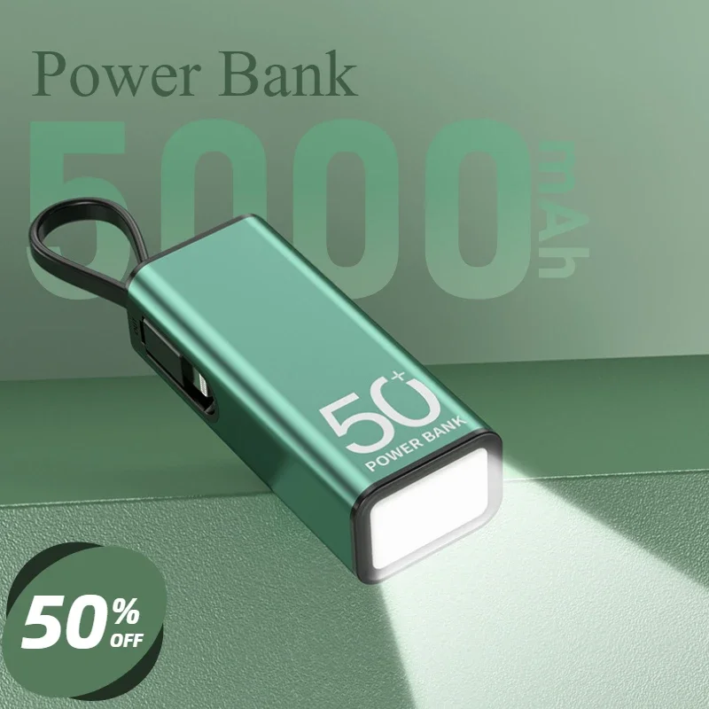 Mini 5000mAh Large Capacity Portable Outdoor Mobile Power Bank Support Fast Charging Built-in LED Flashlight Power Bank