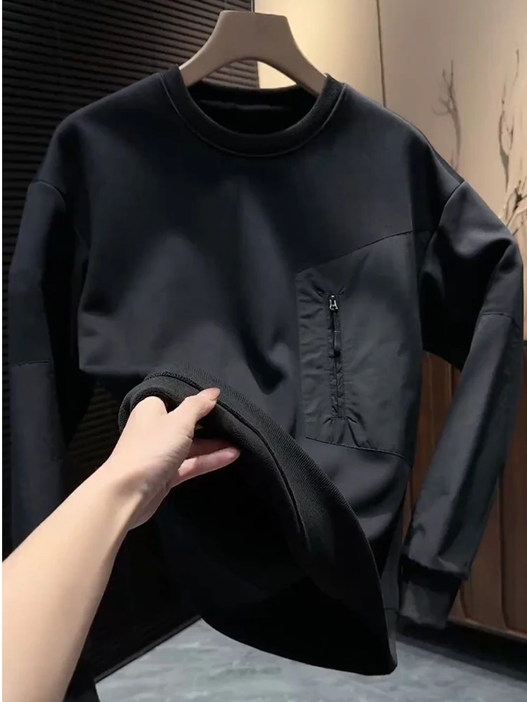 

Новая мужская свободная толстовка с длинным рукавом и карманом, повседневная, удобная, базовая, модный дизайн, осенняя коллекция, топ 2025 года