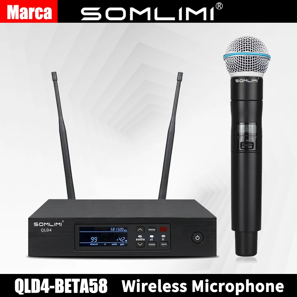 Brand SOMLIMI QLD4 High-Quality True Diversity UHF Professional Wireless Microphone System Stage Performance Wireless Microphone