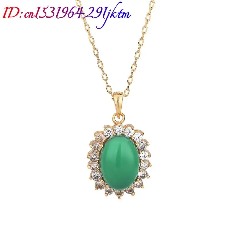 Green Natural Jade Pendant Necklace Carved Gemstone 18K Gold Plated Real Jewelry Vintage Amulet Stone Designer Charm view 6