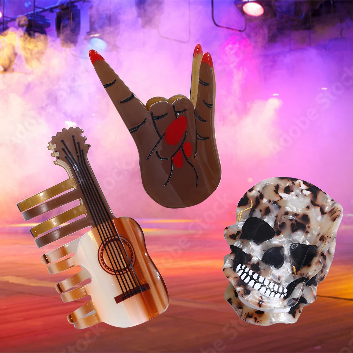 1 piece personalized acetate rock and roll, guitar,skull holidy girls hair claw clip Personalized women's hair clip