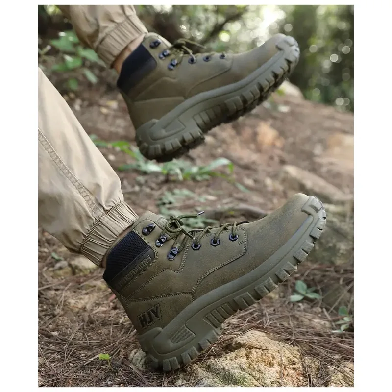 야외 미끄럼 방지 하이킹 부츠 남성용 오토바이 부츠 작업용 발목 부츠 하이탑 가죽 남성용 부츠 통기성 사막 전투 부츠